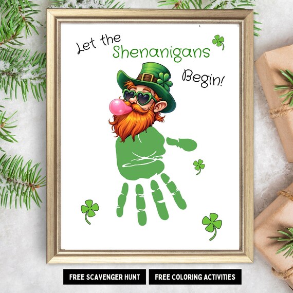 Let the Shenanigans Begin Leprechaun Handprint Craft St Patrick Poster
