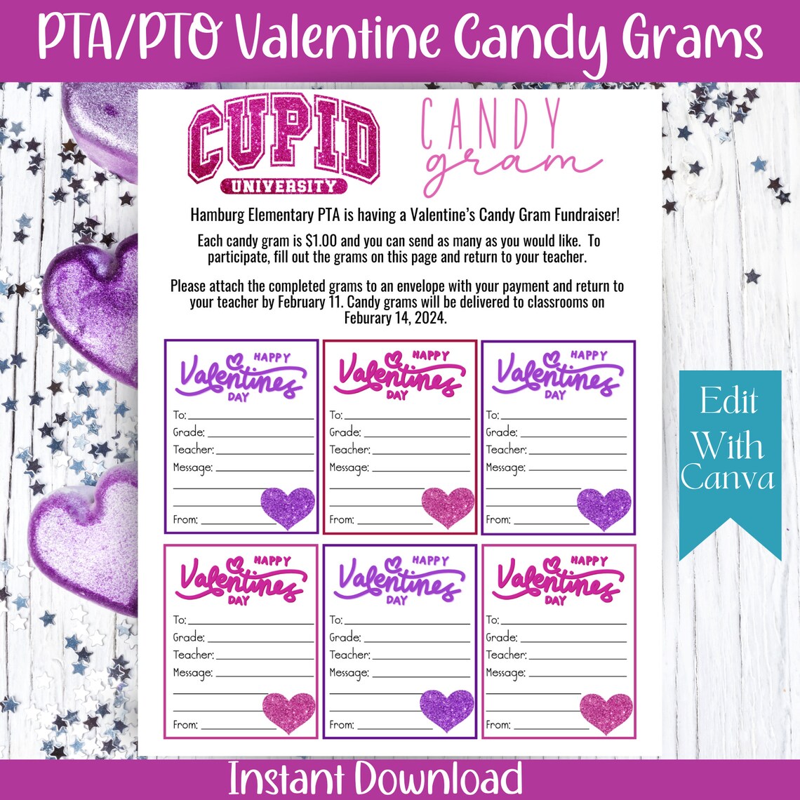 Valentine's Day Candy Gram Fundraiser Flyer Template