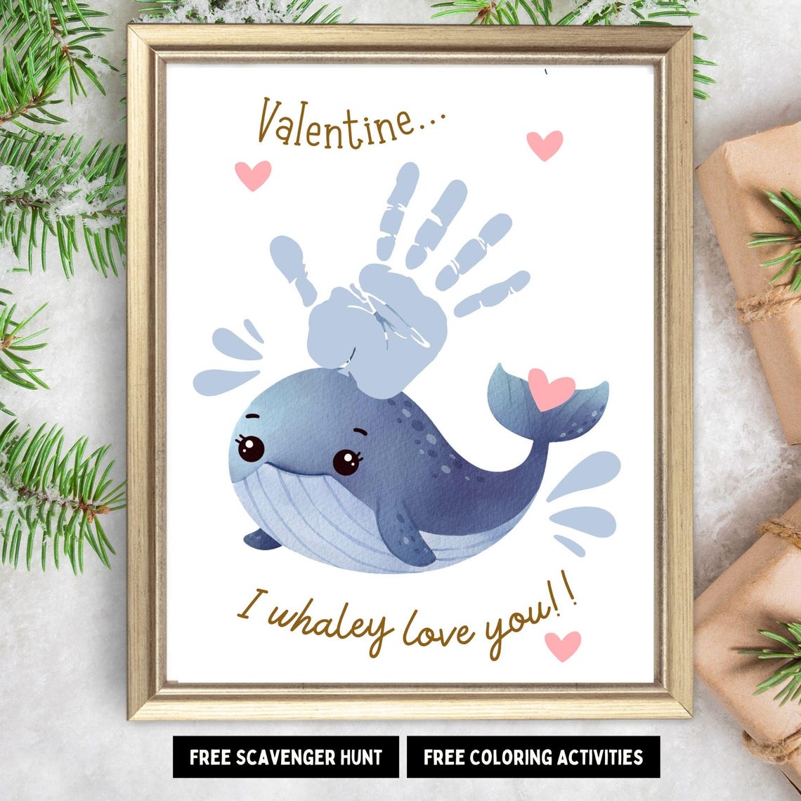 Valentine I Whaley Love You Cute Whale Handprint Craft Keepsake Poster