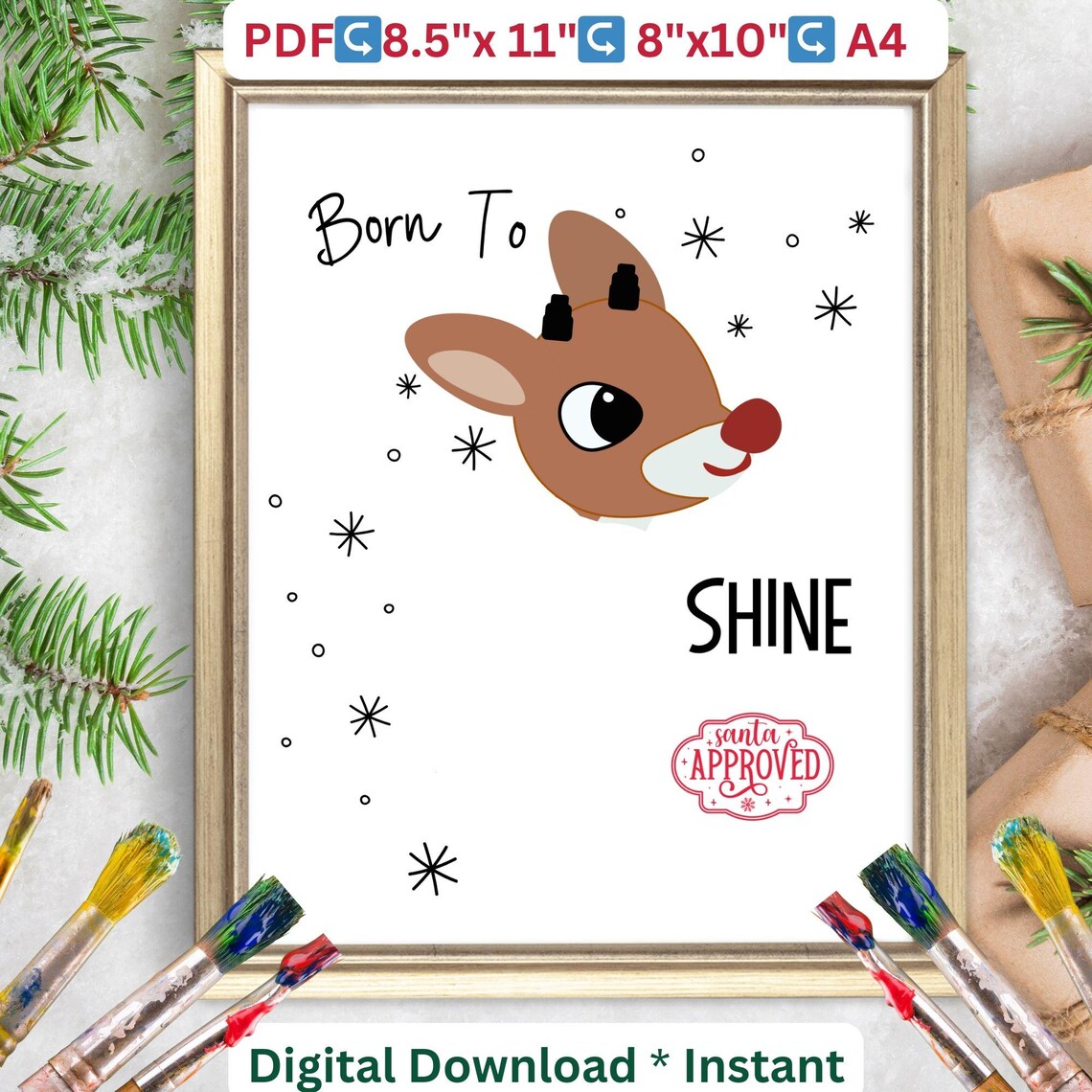 Reindeer Footprint Art Christmas Winter Poster Print - Image 2