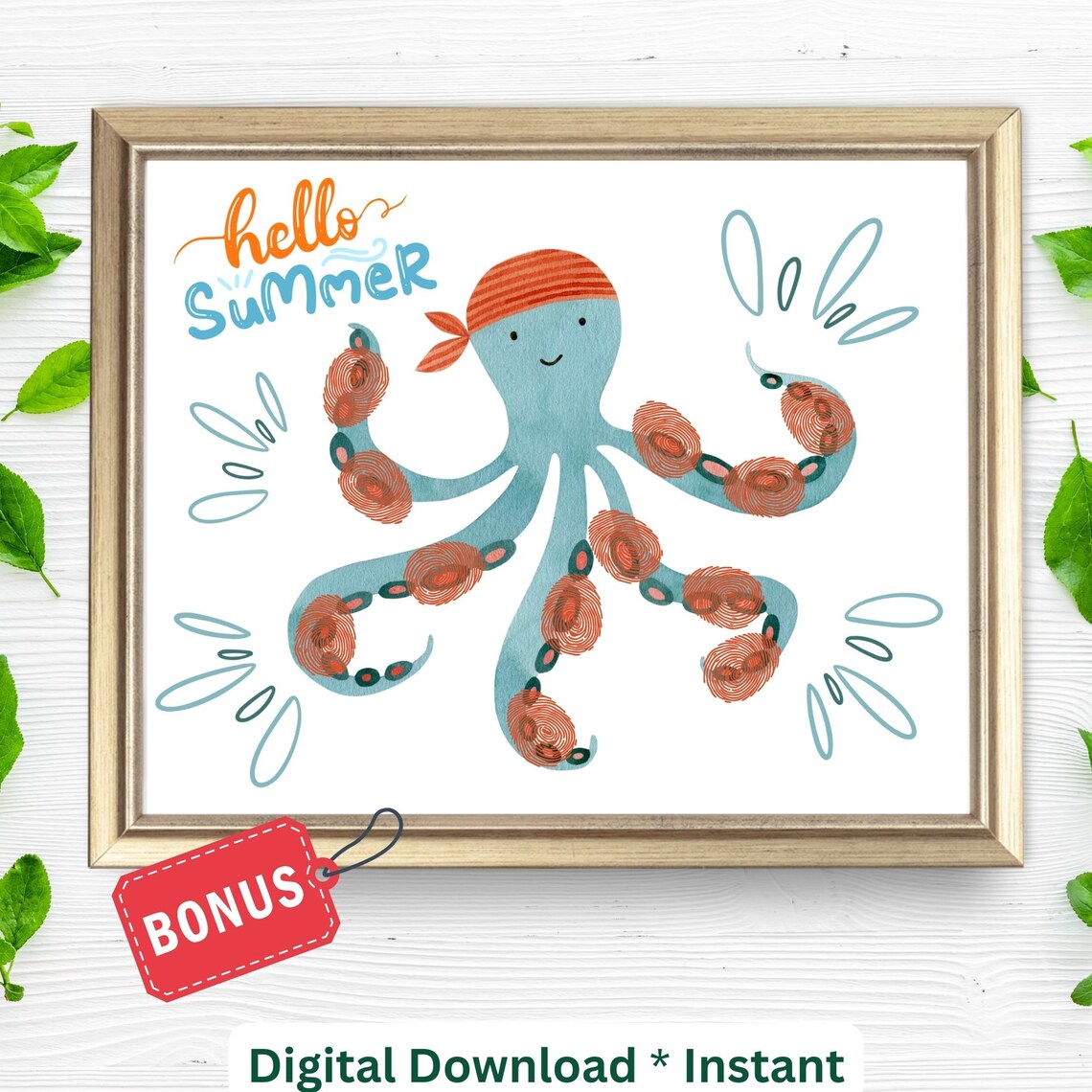 Summer Thumbprint Octopus Sea Handprint Art Print