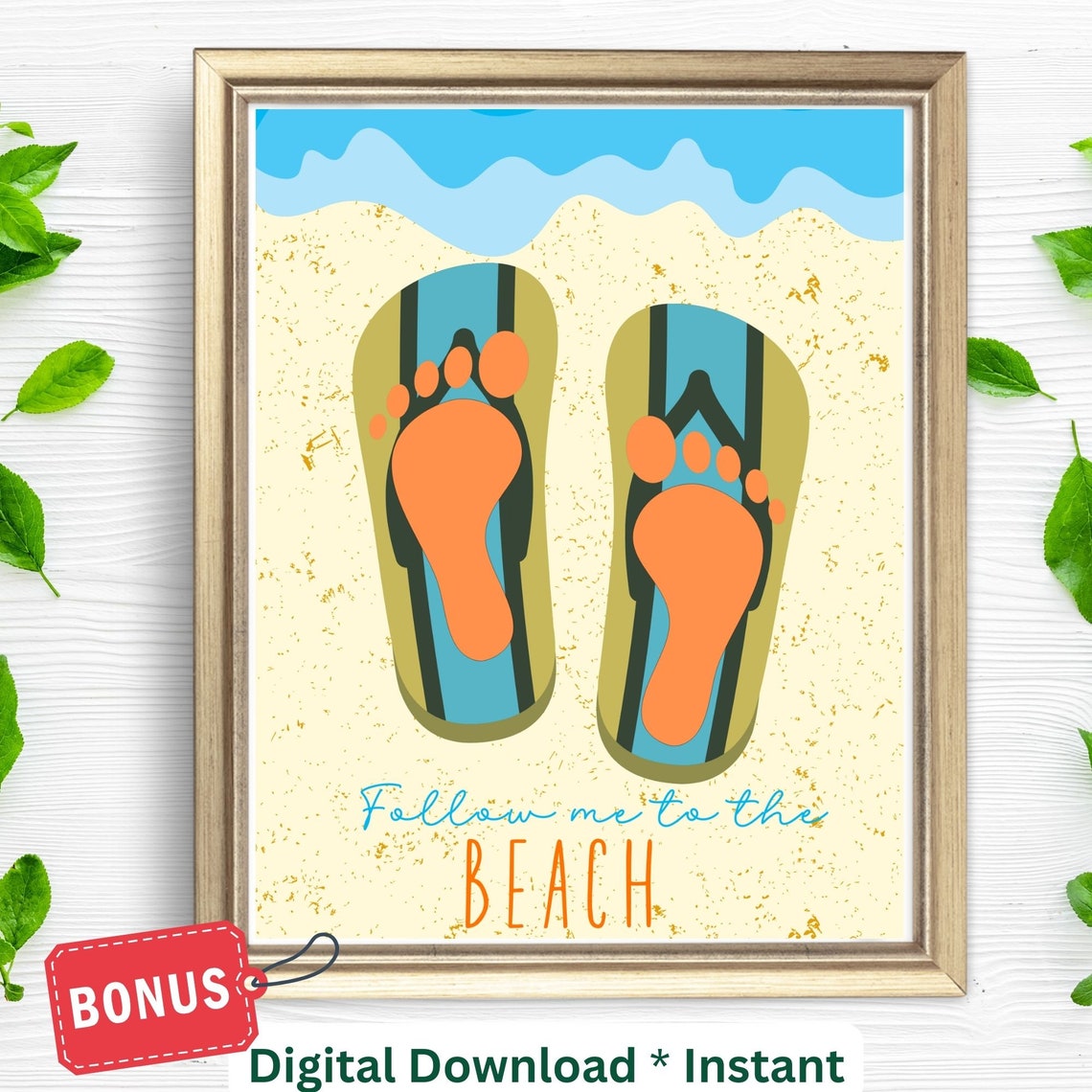 Follow Me To The Beach Flip Flop Footprint Craft Keepsake Poster