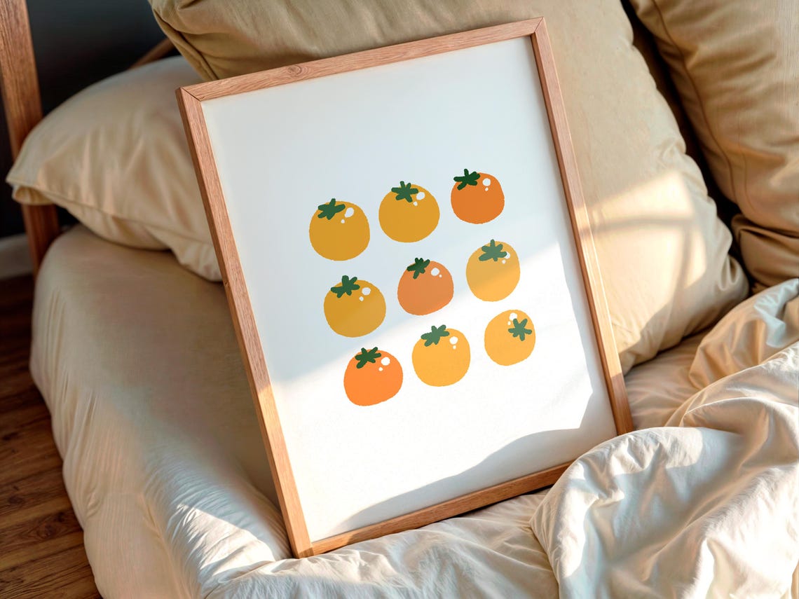 Nine Yellow Tomatoes Cute Fruit Illustration Minimalist Kitchen Poster