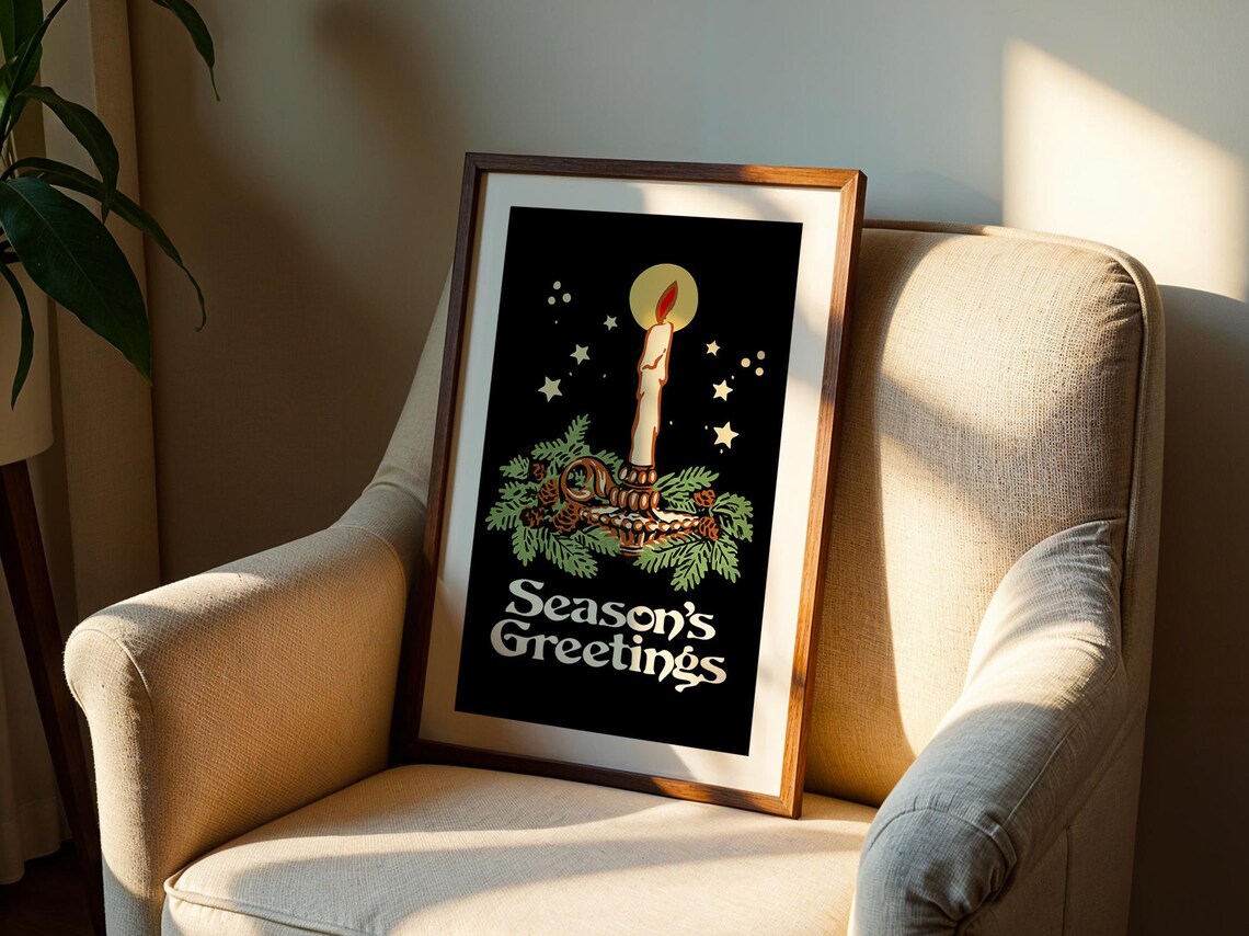 Seasons Greetings Retro Christmas Poster Print - Image 2