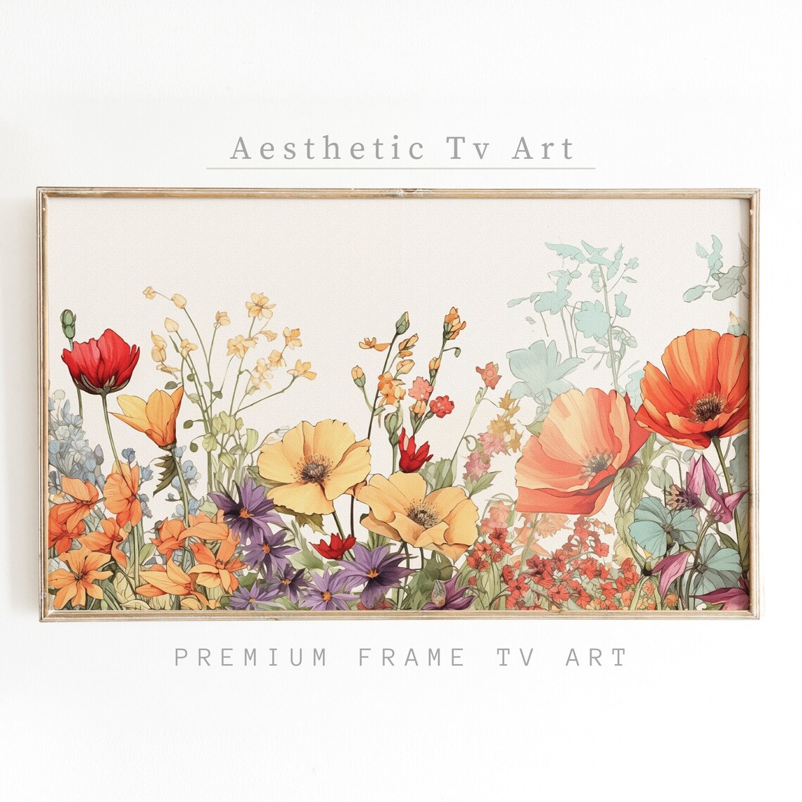 Wildflower Border Poppies Anemones Botanical Illustration Wall Art