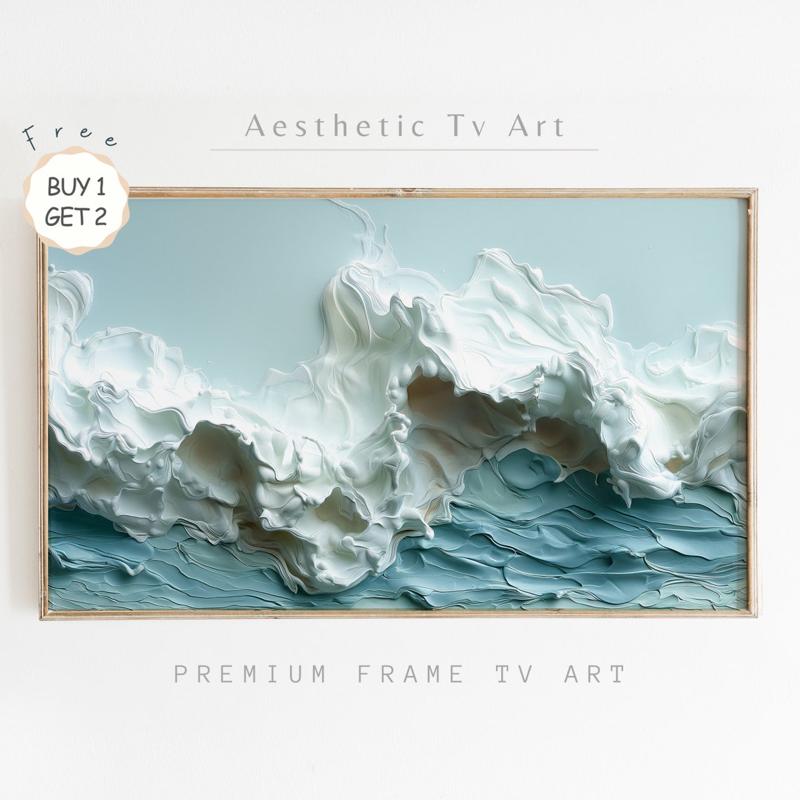Pastel Ocean Wave Textured Impasto Blue Seascape Coastal Poster