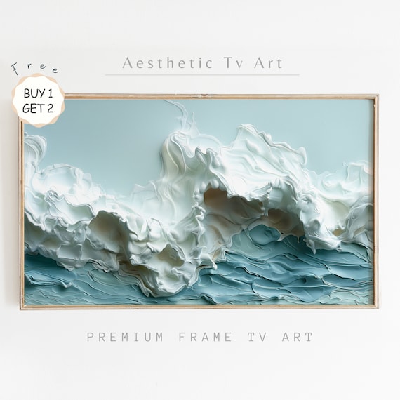 Pastel Ocean Wave Textured Impasto Blue Seascape Coastal Poster