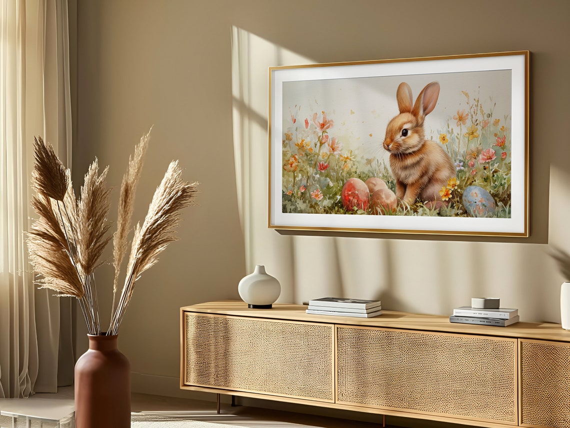 Watercolor Easter Bunny Wildflowers Painted Eggs Spring Poster - Image 3