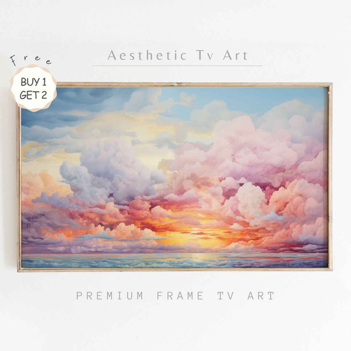 Pink Sunset Clouds Ocean Dramatic Sky Colorful Cloudscape Poster
