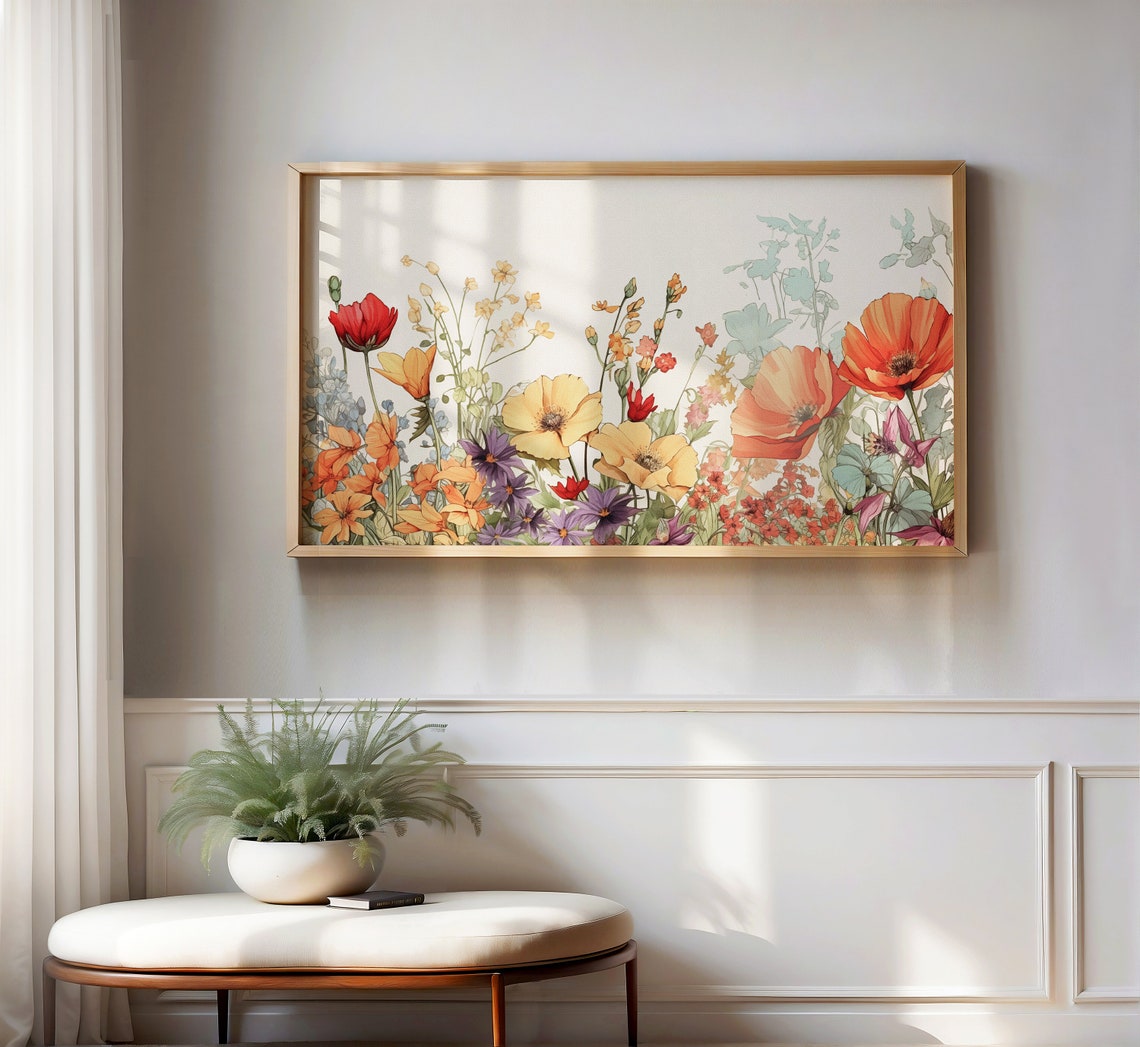 Wildflower Border Poppies Anemones Botanical Illustration Wall Art - Image 3