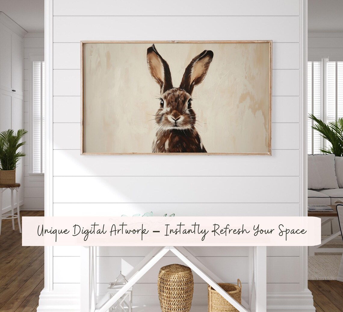 Vintage Brown Bunny Portrait On Neutral Beige Background Art Poster - Image 4