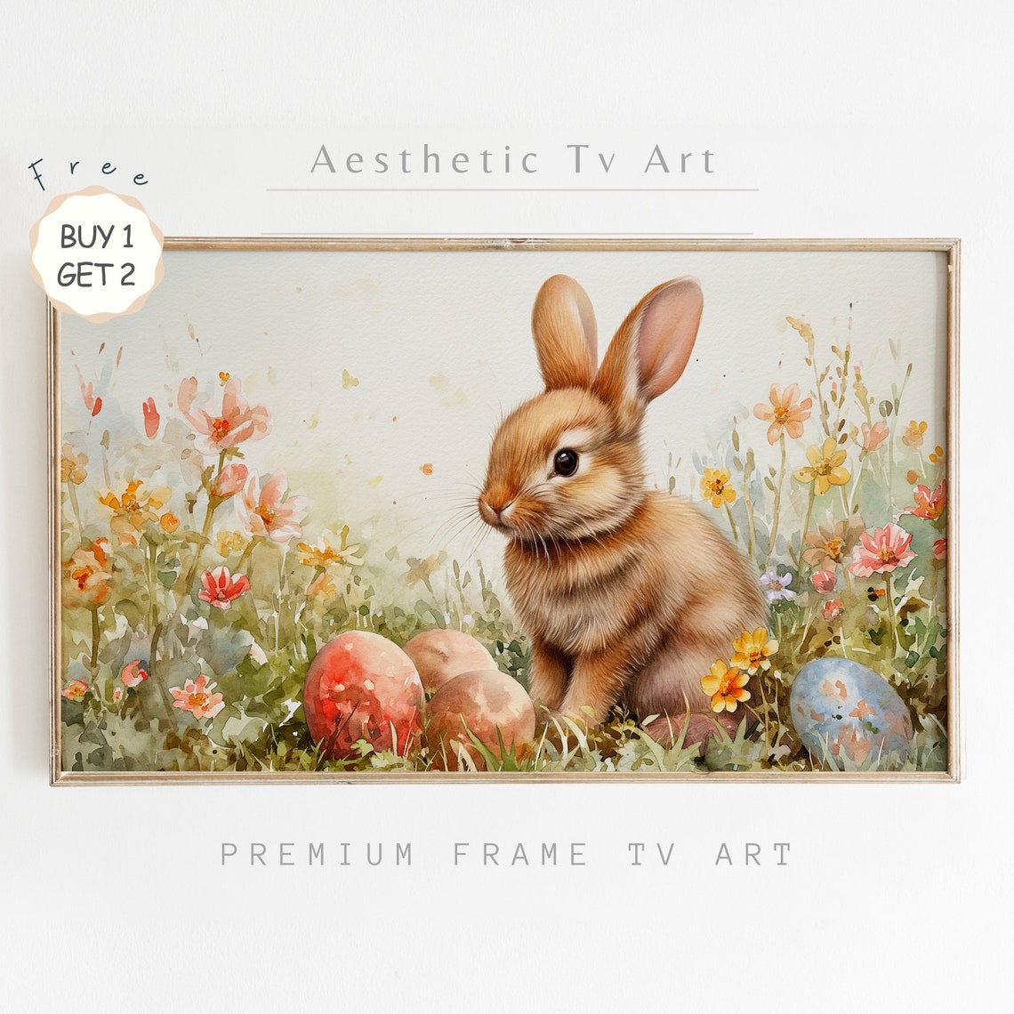 Watercolor Easter Bunny Wildflowers Painted Eggs Spring Poster