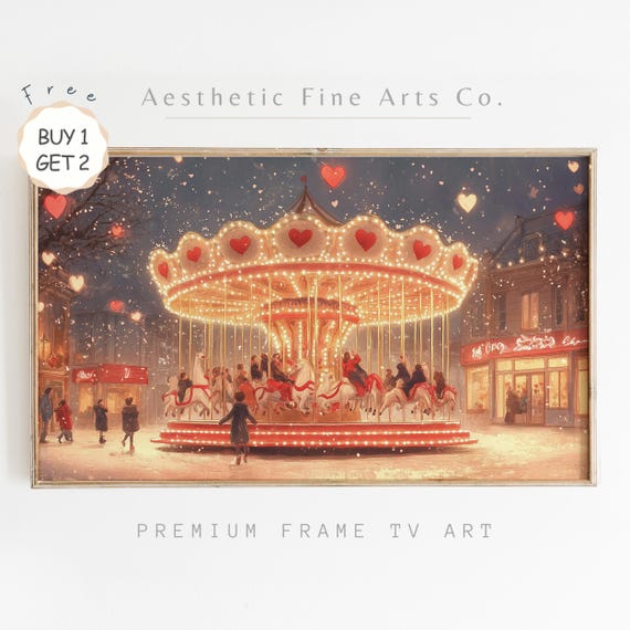 Romantic Carousel Valentines Day Frame Tv Art Romantic Night Scene For Frame Tv Cute Valentines Day Home Decor