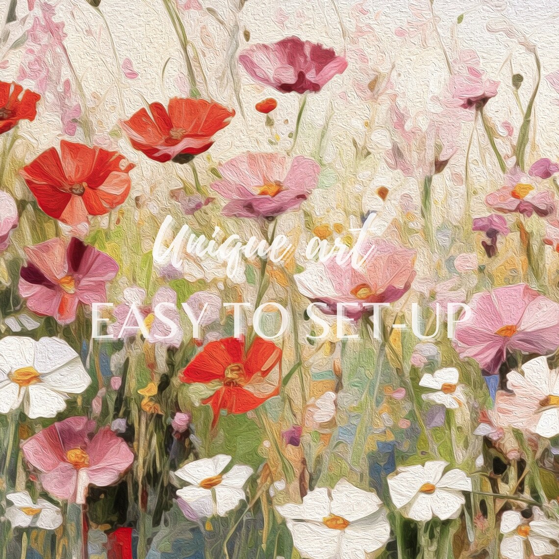 Colorful Wildflower Meadow Sky Pink Red White Flowers Art Poster - Image 2