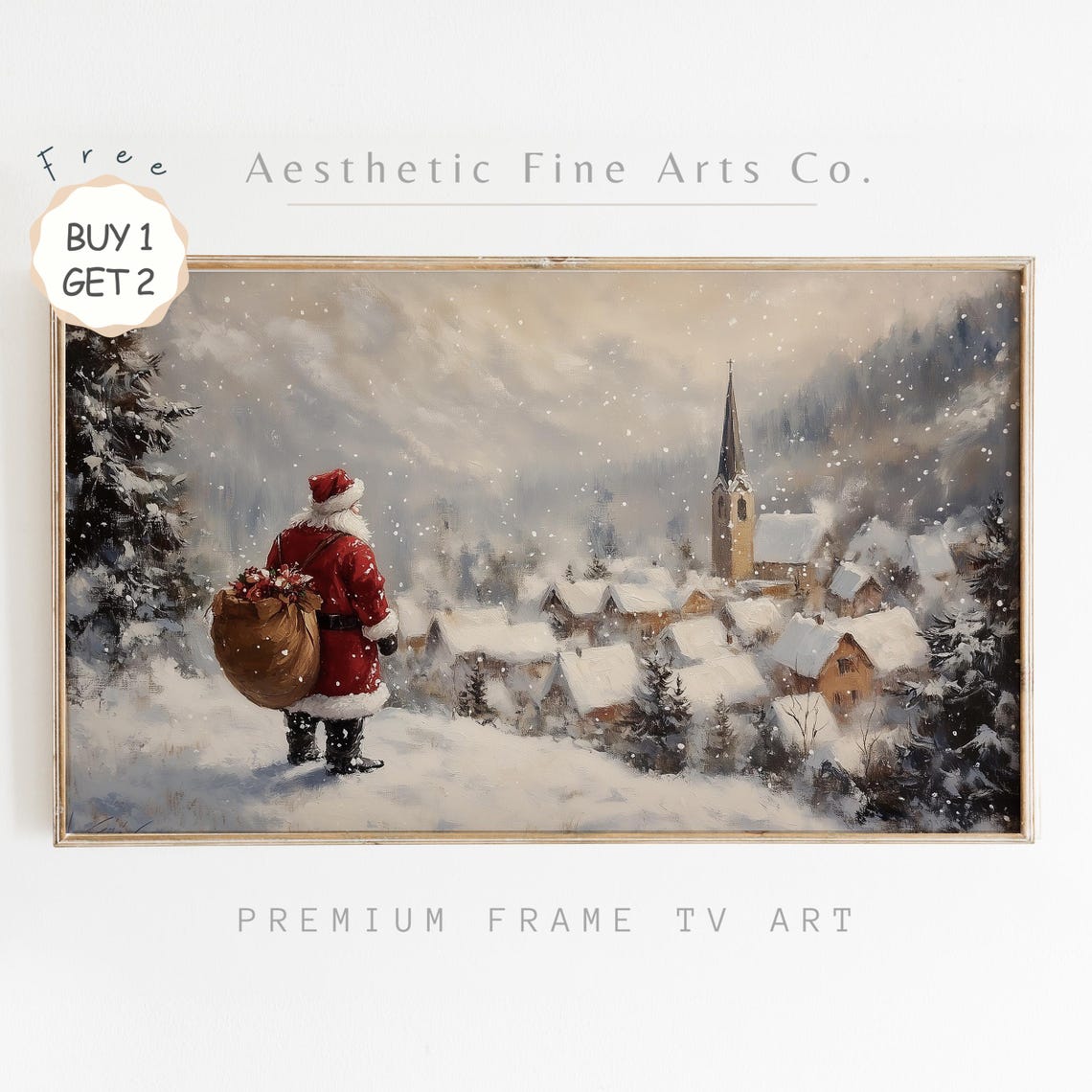 Christmas Frame Tv Art Vintage Santa Claus Art For Tv Farmhouse Painting Christmas Holiday Decor Tv Art - Image 3