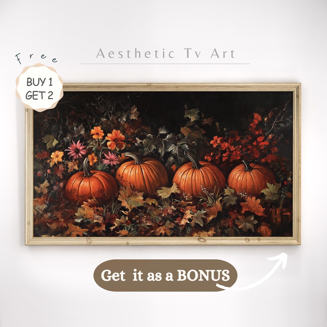 Autumn Park Night Lit Street Lamps Fall Oil Painting TV Art Poster - Image 2