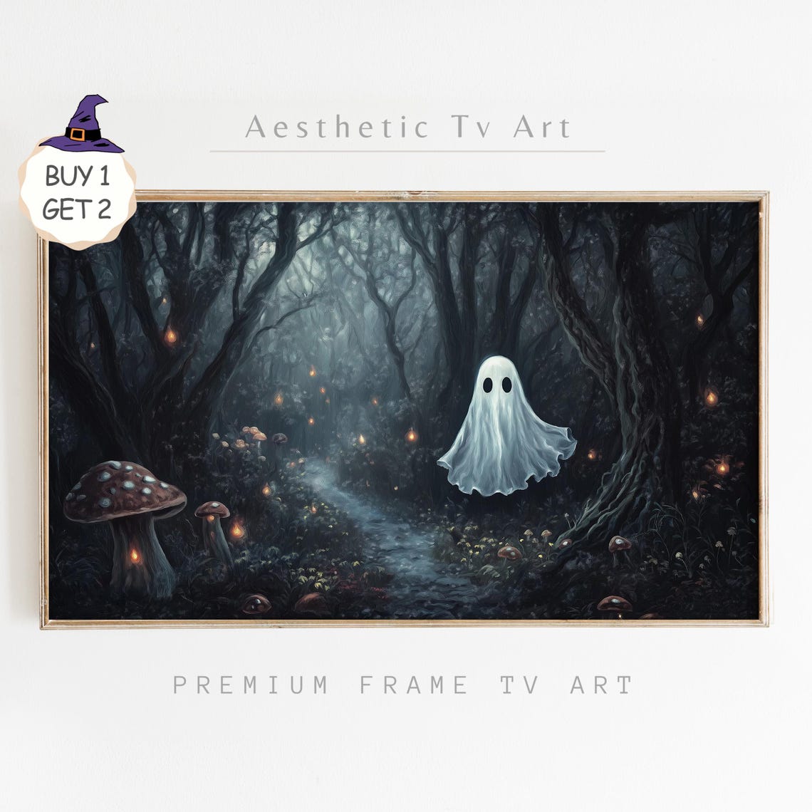 Ghost in Dark Mushroom Forest Enchanted Woods Halloween TV Art
