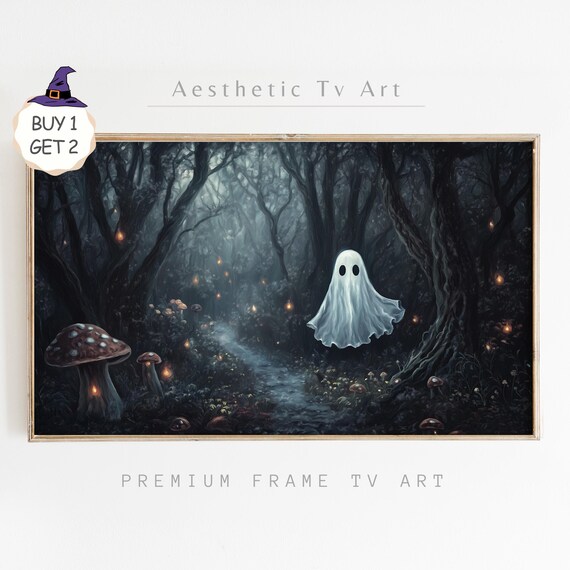 Ghost in Dark Mushroom Forest Enchanted Woods Halloween TV Art