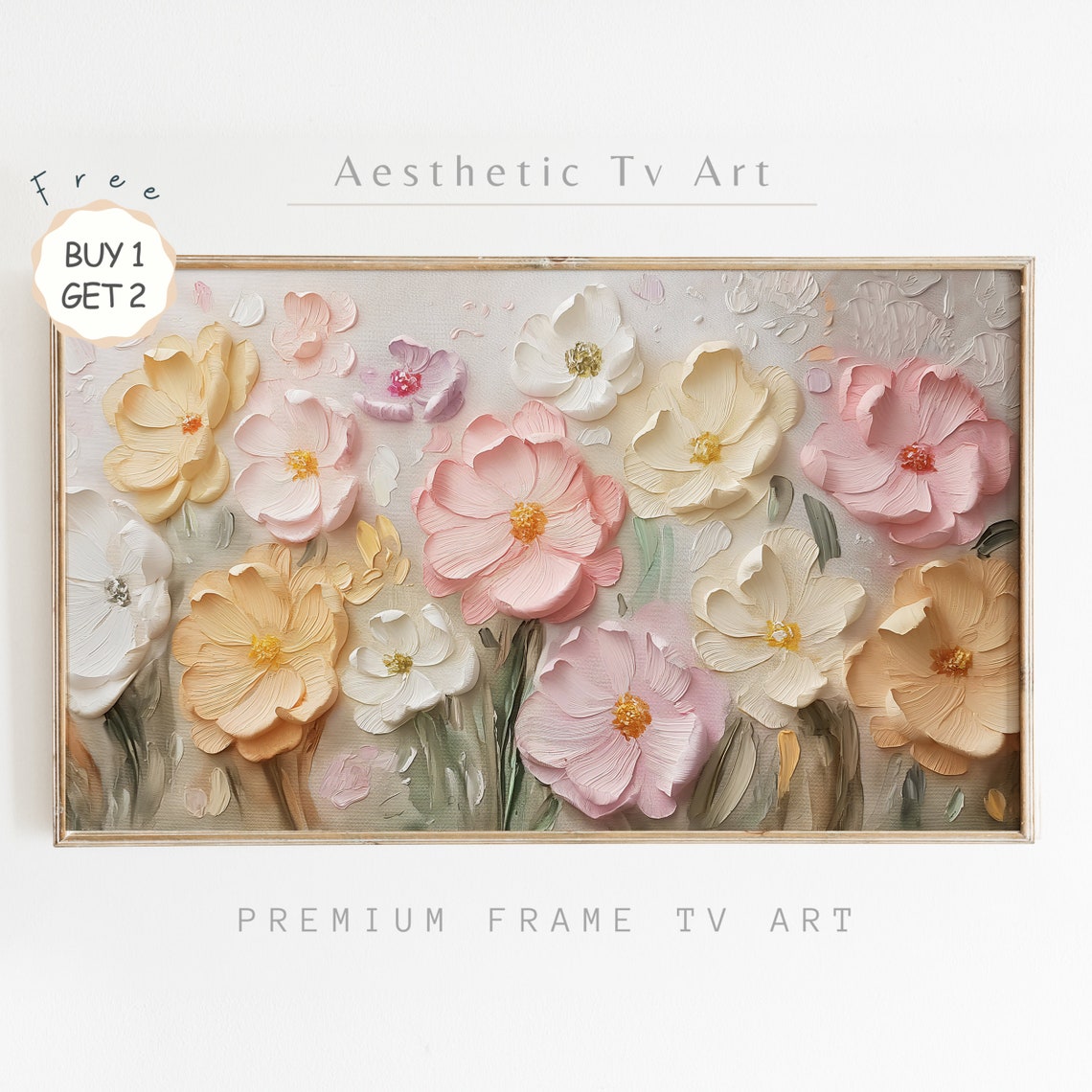 Pastel Spring Wildflowers Textured Impasto Oil Painting Poster
