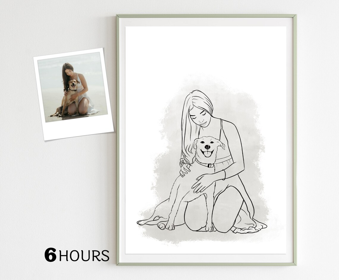 Custom Pet Portrait Line Drawing, Personalized Gift