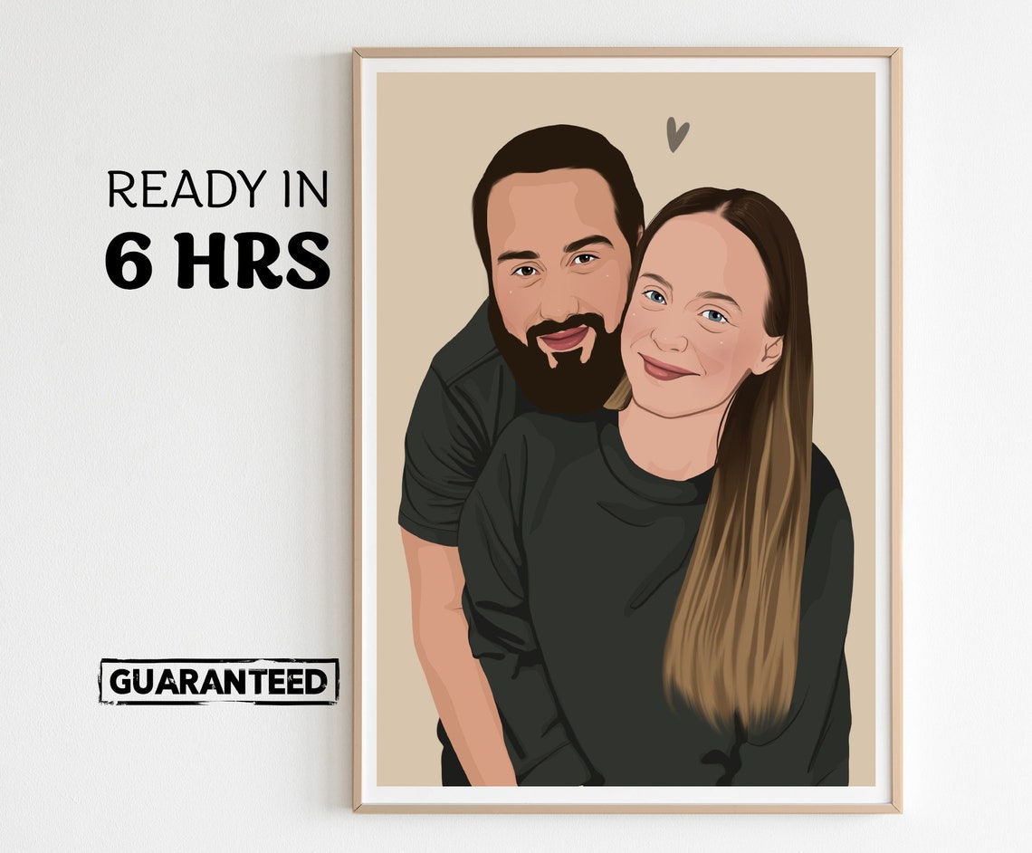 Personalized Faceless Couple Portrait Custom Cartoon Art Poster