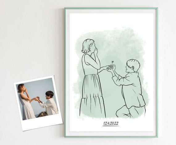Marriage Proposal Wedding Gifts Single Diamond Ring Marriage Proposal Ideas Courtship Proposal Gift Line Art Couples Portrait Lovers