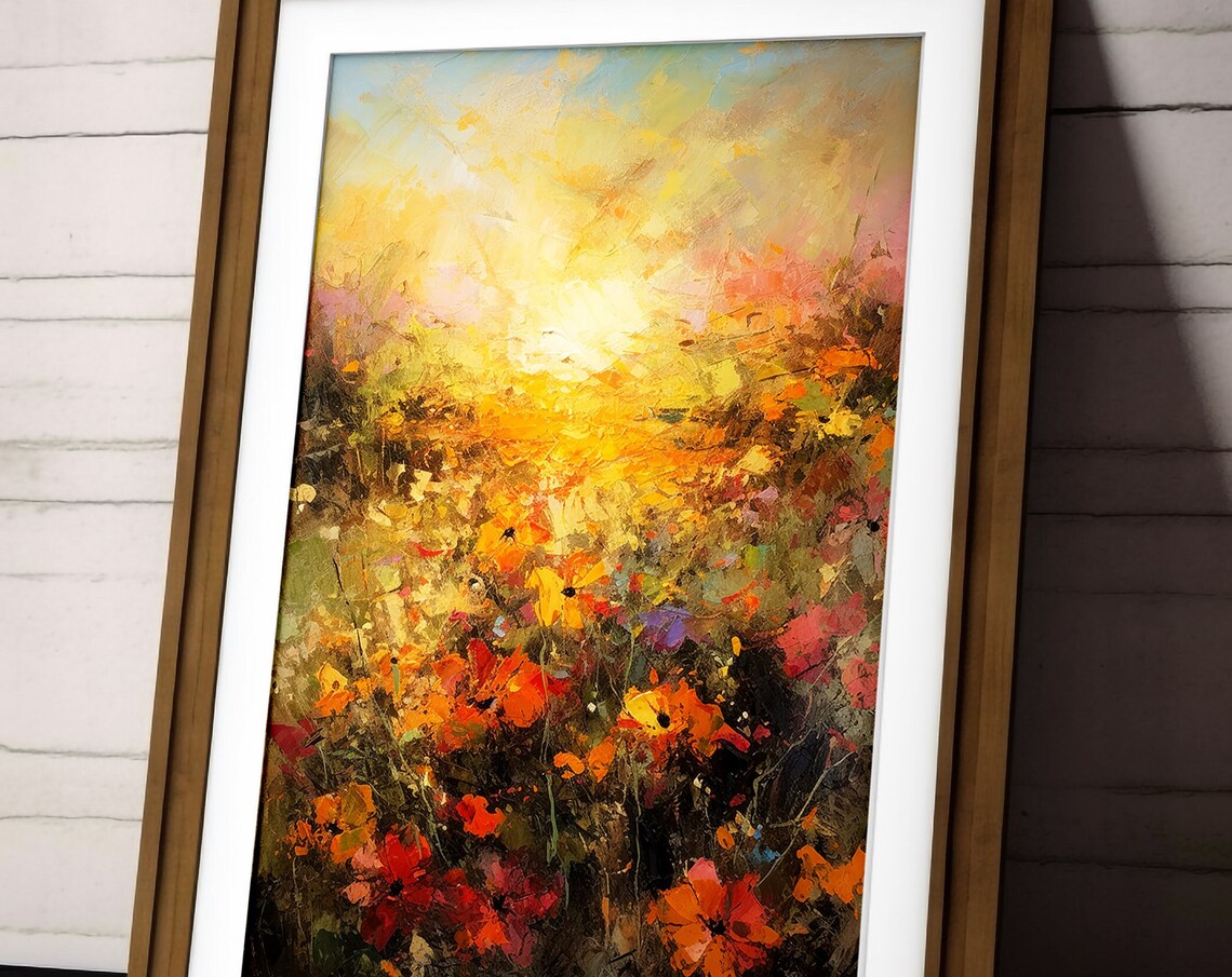 Wildflower Meadow Sunset Glow Impressionist Floral Art Poster