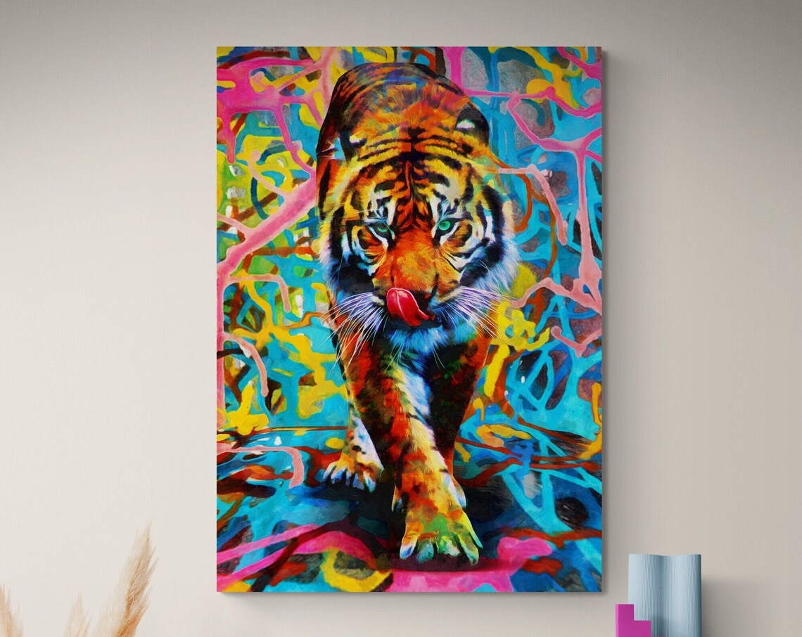 Colorful Graffiti Tiger Pop Art Portrait Wildlife Painting Wall Art - Image 3