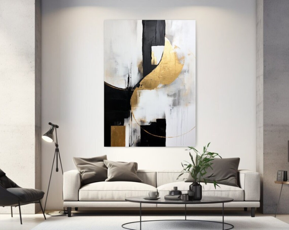 Black White Gold Abstract Art Print, Home Decor