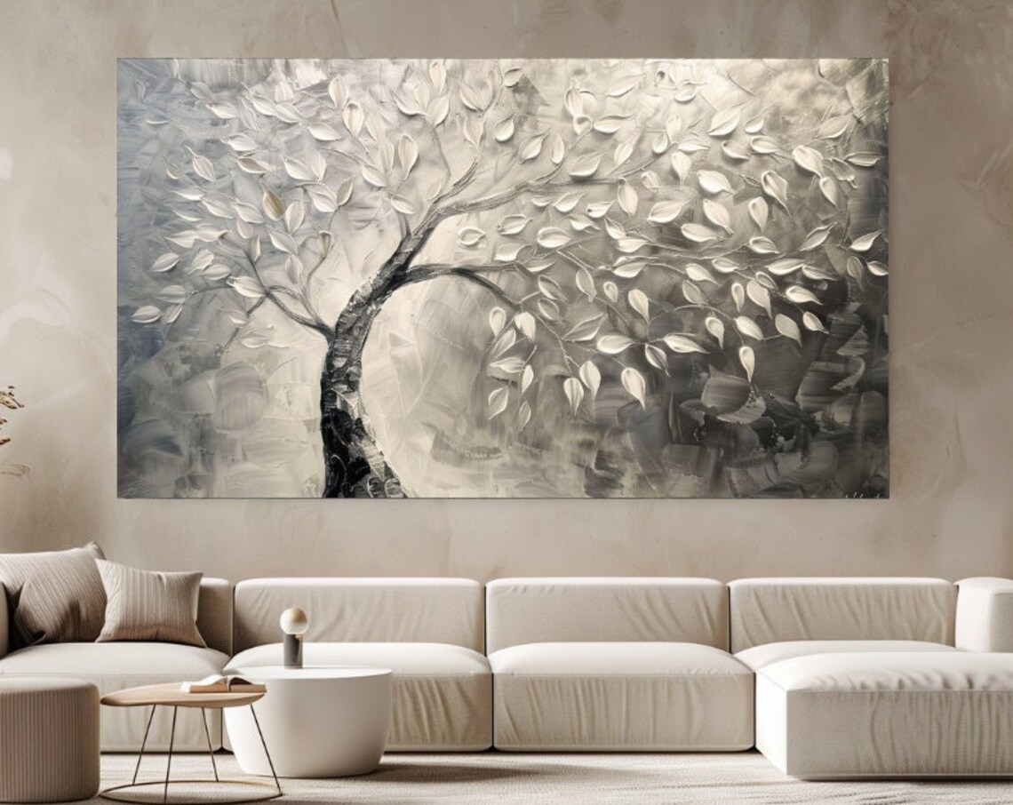 Abstract White Leaf Tree Art Print, Botanical Decor