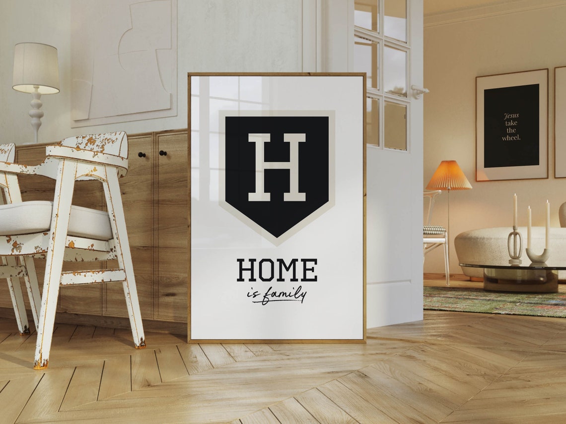 Home Is Family Letter H Shield Modern Minimalist Entryway Poster