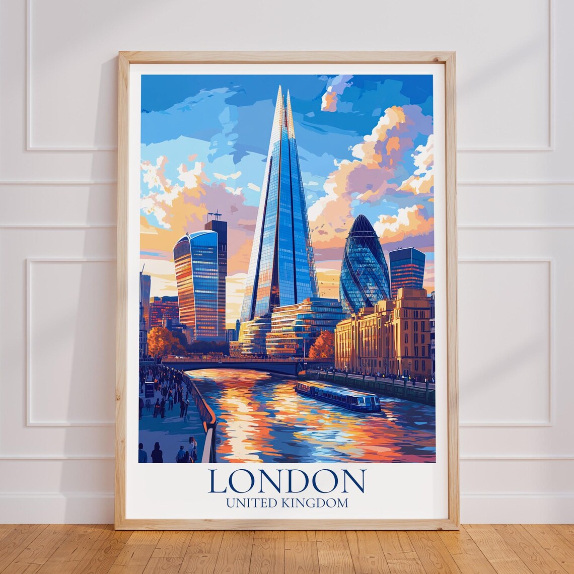 London Financial District Shard Sunset Thames River Cityscape Poster