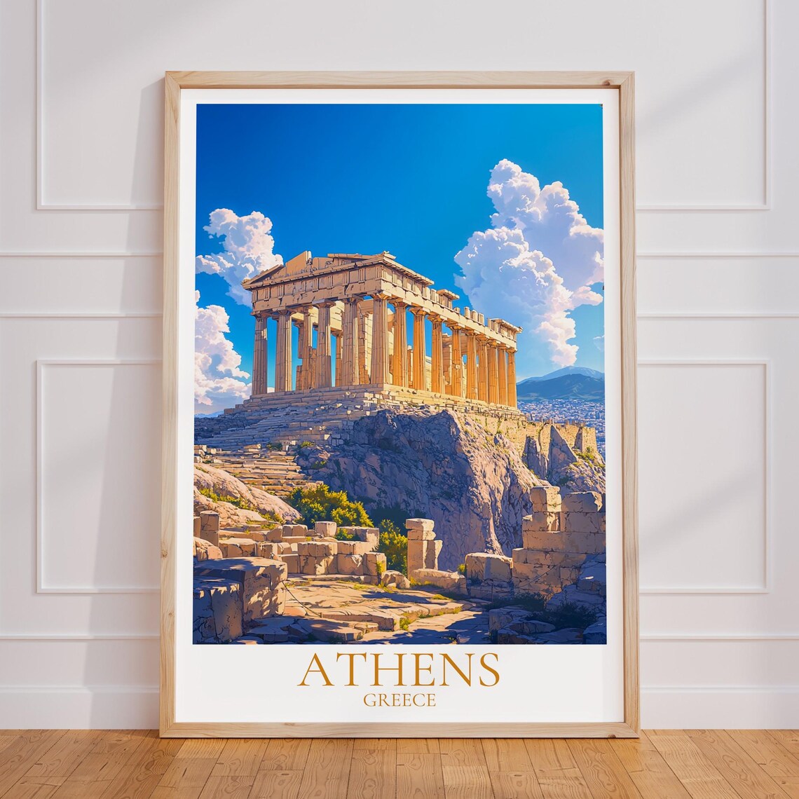 Athens Greece Parthenon Acropolis Blue Sky Landmark Travel Poster