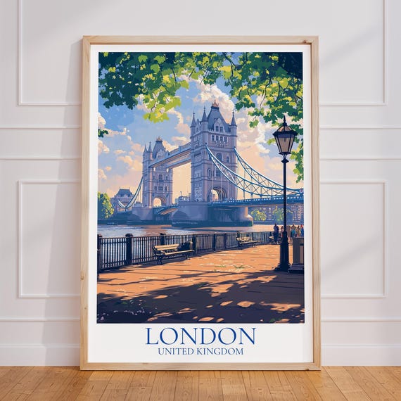 London Travel Poster, Tower Bridge Vintage Art Print