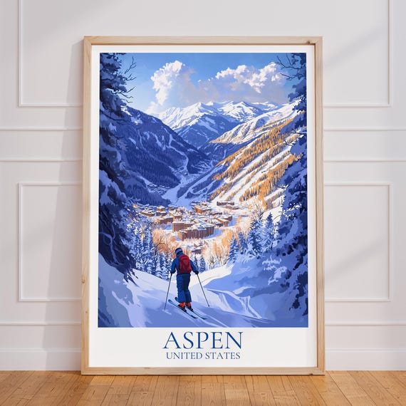 Aspen Travel Poster Colorado Wall Art Print Vintage Gift Ski