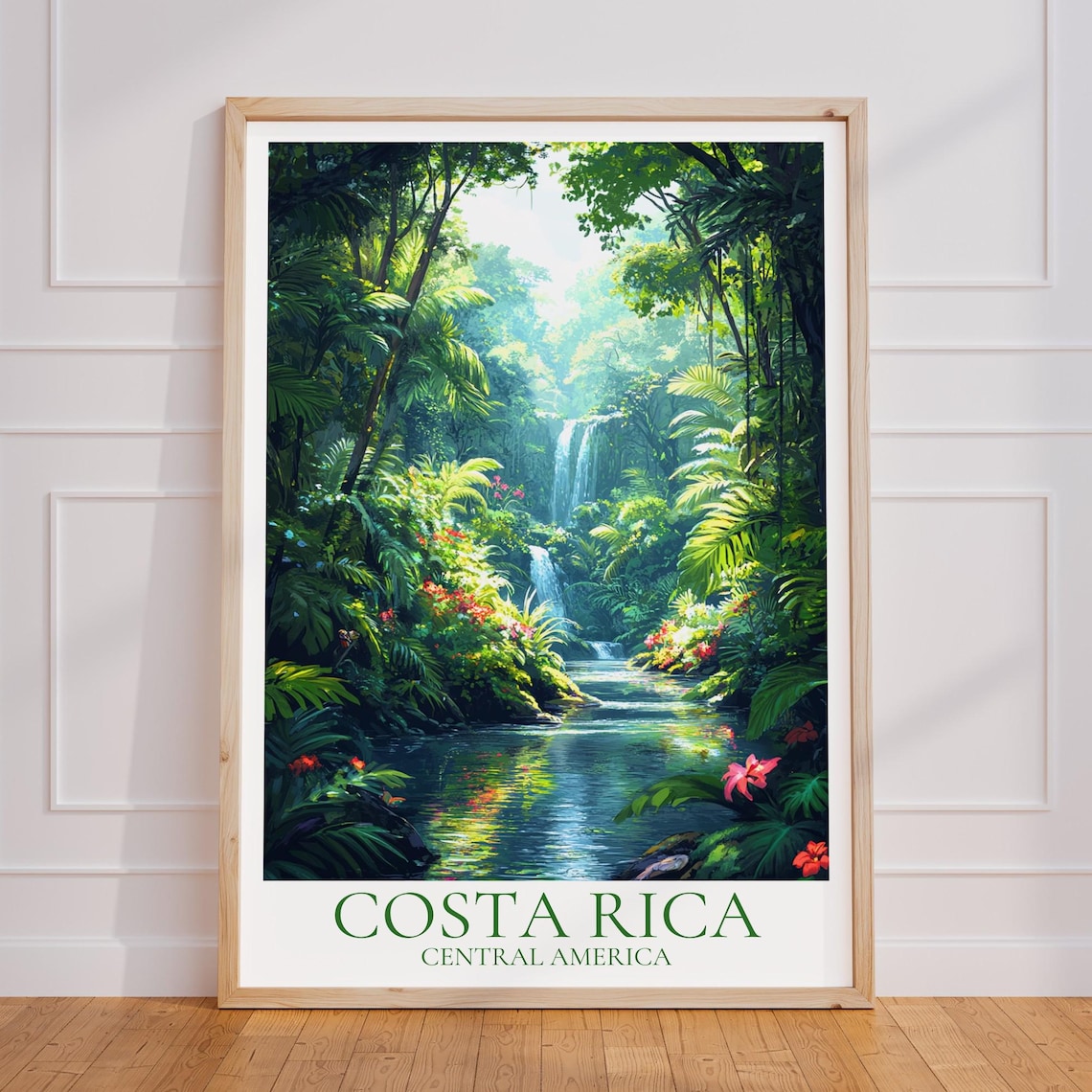 Costa Rica Central America Jungle Waterfall Tropical Travel Poster