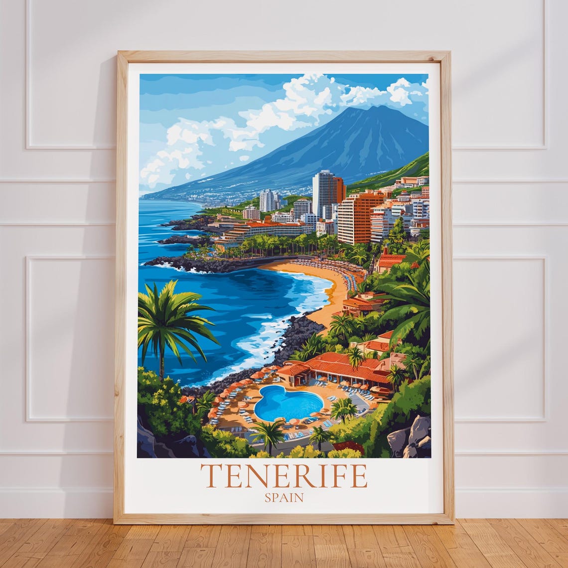 Tenerife Beach and Mount Teide Resort Canary Islands Travel Poster