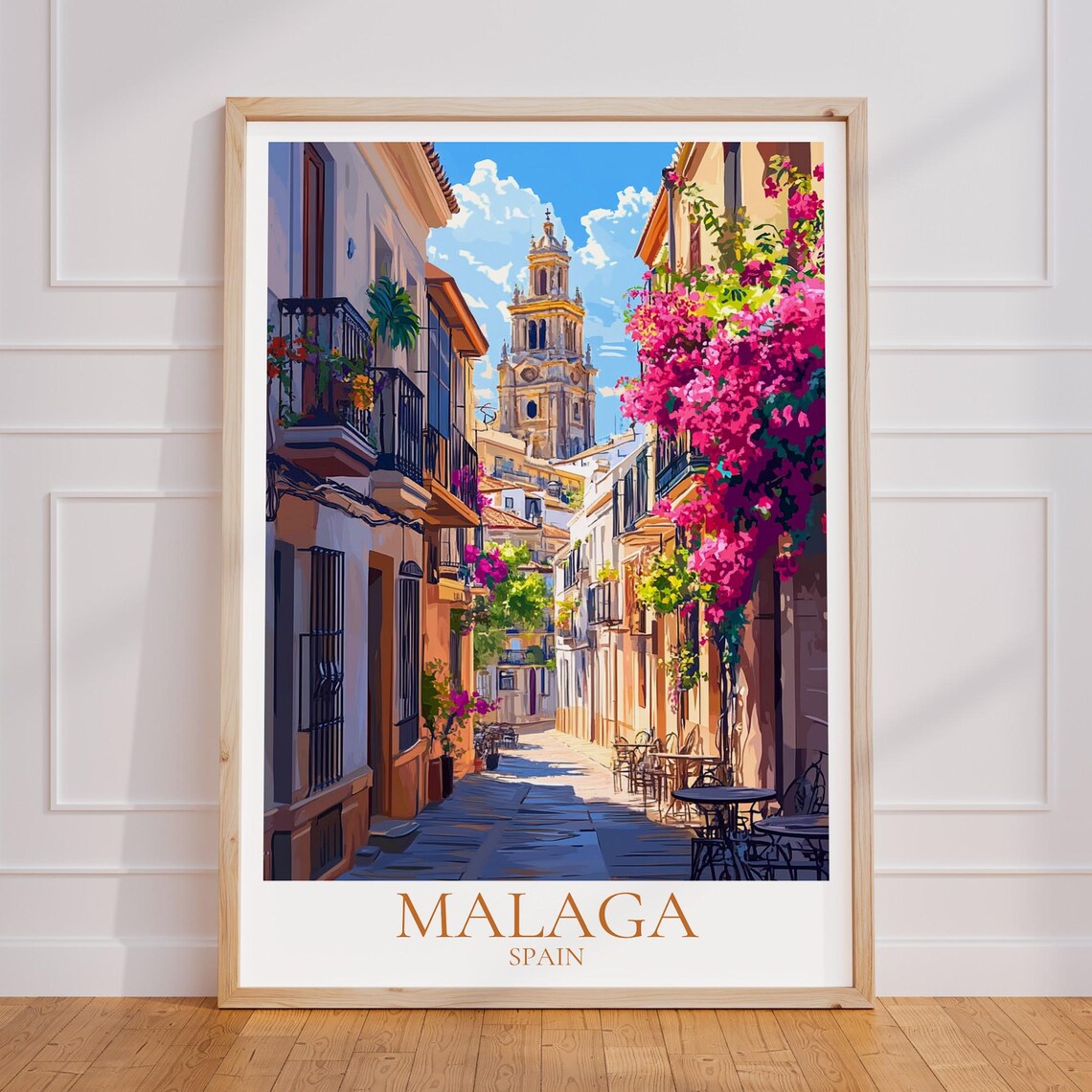 Malaga Old Town Bougainvillea Street Andalusia Spain Travel Poster