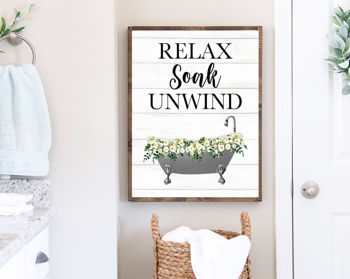 Gray Clawfoot Bathtub With Flowers Relax Soak Unwind Farmhouse Poster