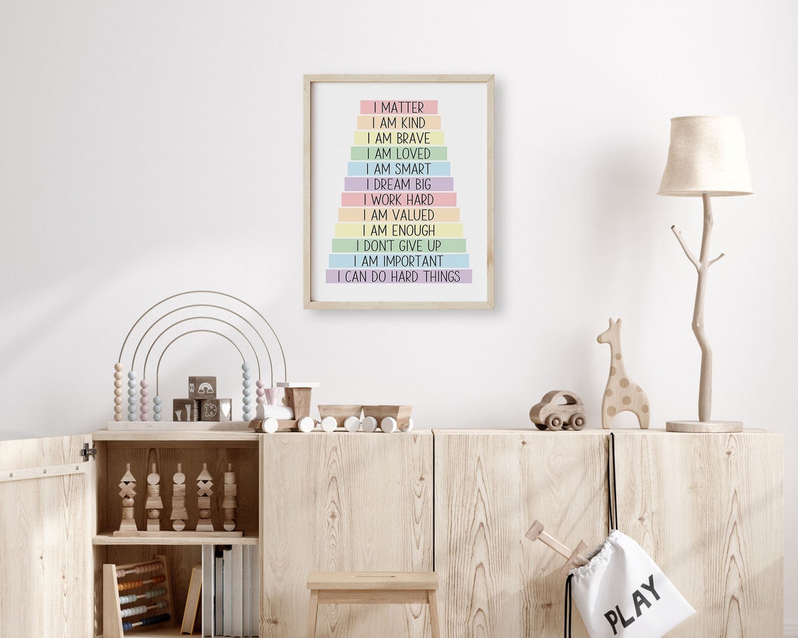 Kids Daily Affirmations Pastel Rainbow Positive Classroom Poster - Image 3
