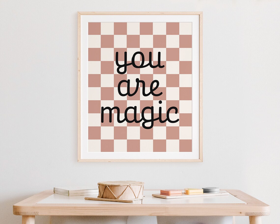 You Are Magic Wall Art Dusty Rose Retro Checkered Sign Teen Girl Room Decor Kids Trendy Wall Art Y2k Indie Room Decor - Image 5