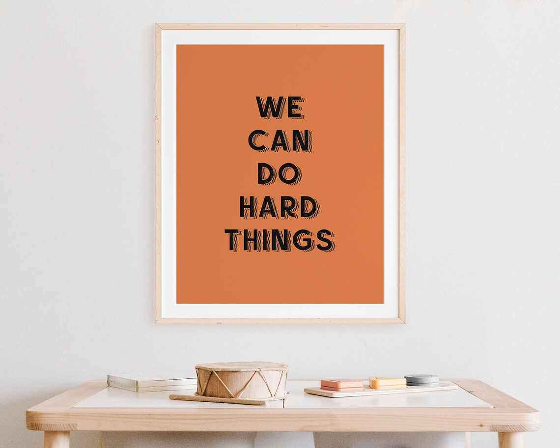 We Can Do Hard Things Wall Art Growth Mindset Classroom Decor Orange Retro Playroom Decor Trendy Kids Positive Affirmation Art - Image 5