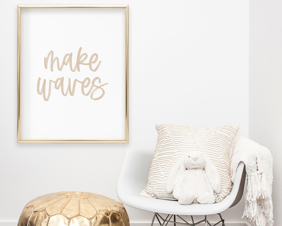 Make Waves Tan Brush Script Typography Neutral Coastal Sign Poster - Image 4