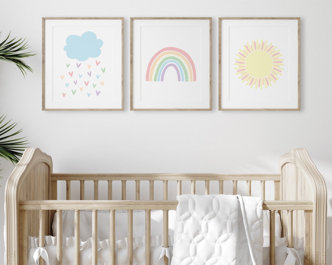 Pastel Cloud Rainbow Sun Nursery Trio Print Set Baby Room Decor - Image 5