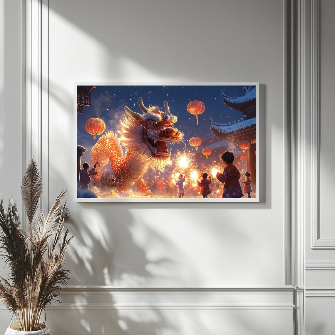 Chinese Dragon Dance Lanterns Night Festival Painting TV Poster - Image 4