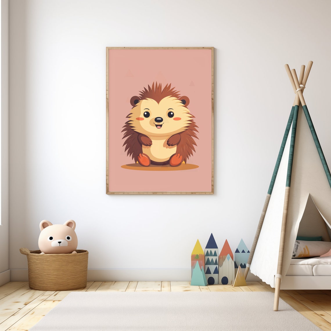 Cute Baby Hedgehog Cartoon Pink Nursery Kids Room Decor Wall Poster - Image 3