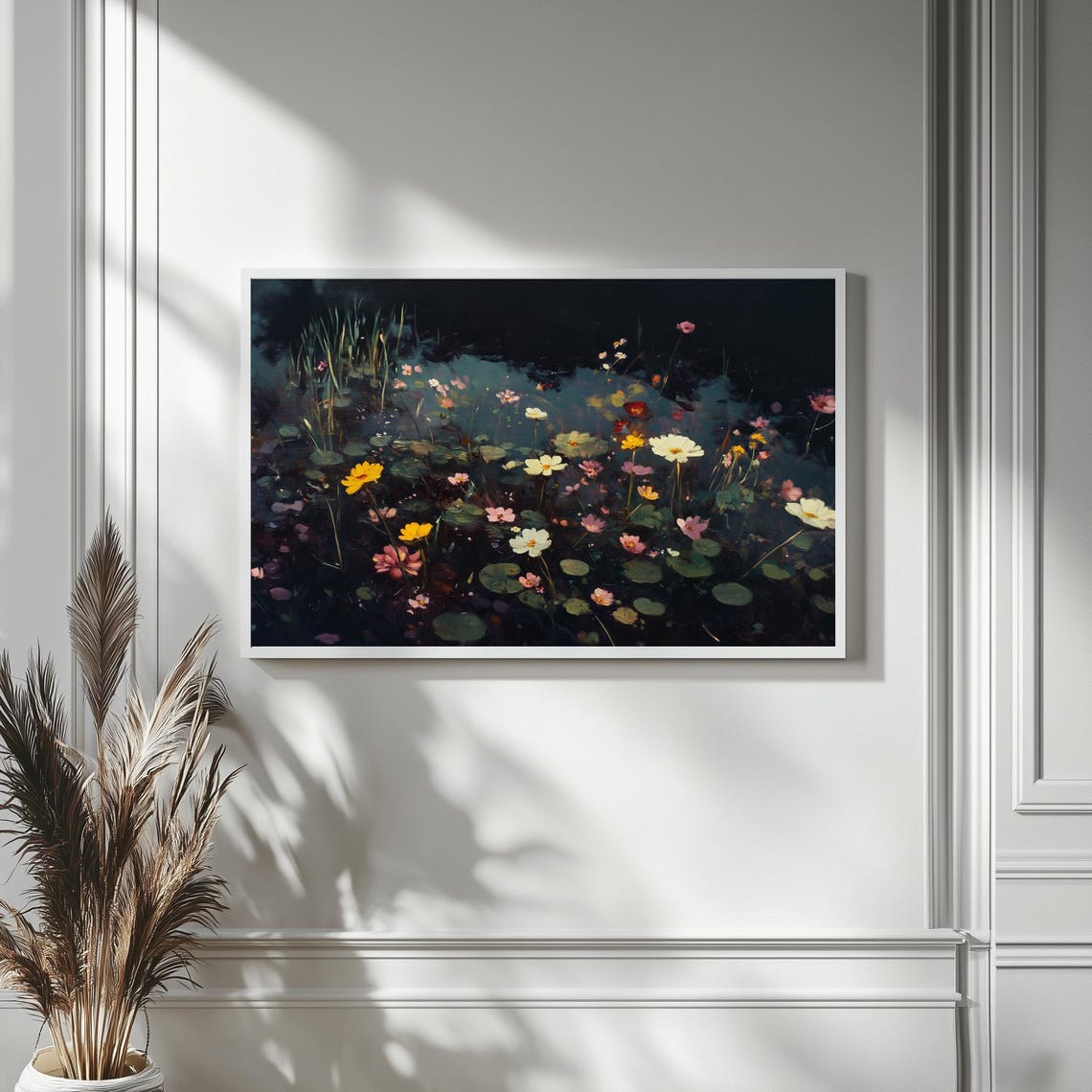 Colorful Wildflowers Dark Lake Moody Botanical Painting TV Poster - Image 4