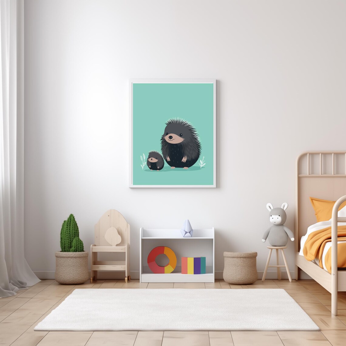 Mommy And Baby Porcupine Together Mint Green Nursery Wall Art - Image 4