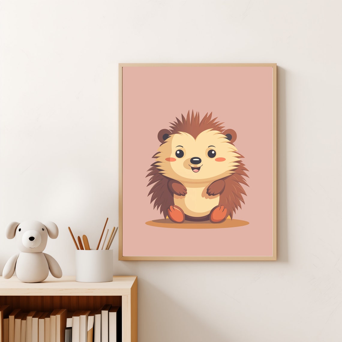 Cute Baby Hedgehog Cartoon Pink Nursery Kids Room Decor Wall Poster - Image 5