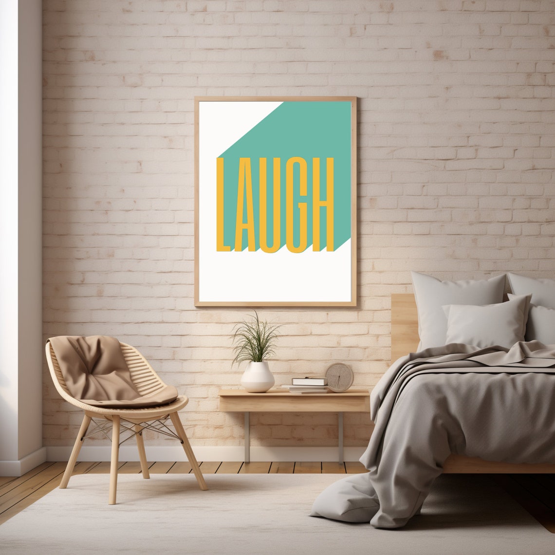 Laugh Bold Retro Typography Yellow Teal Modern Home Decor Wall Print - Image 3